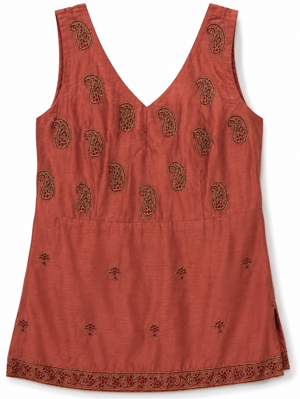 Pure Earth Elegance 100% Silk Boho Tunic Top Embroidered Paisley Size 40/8/M - Picture 2 of 6